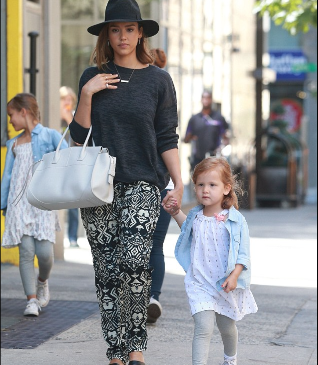 Jessica Alba with daughter Haven Garner Warren in Velveteen